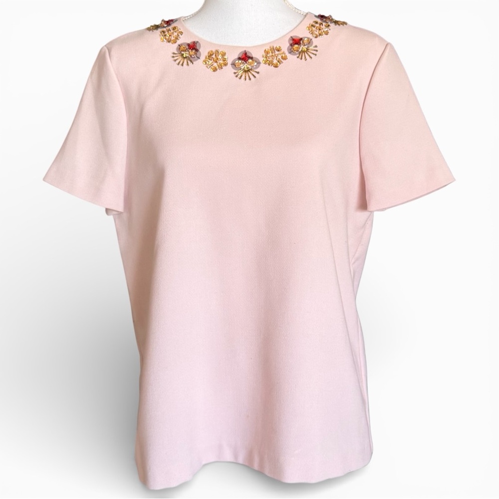 Kate Spade Rhinestone Embellished Pink Short-Sleeve Top “Alexandria”  Sz 10